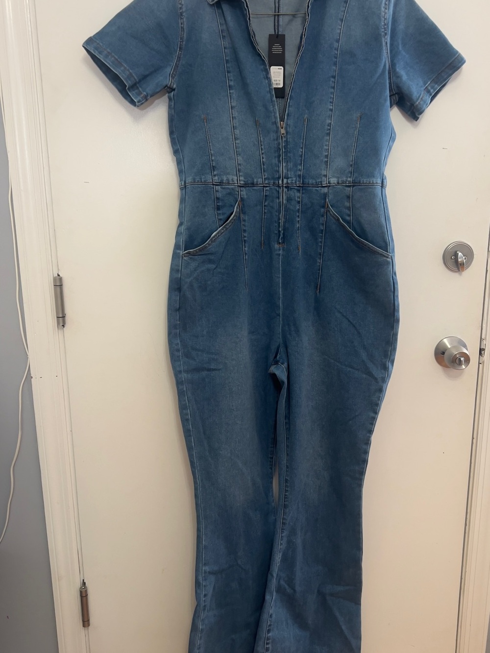 Fashion Nova Kids Denim Short-Sleeve One-Piece Jumpsuit - Blue